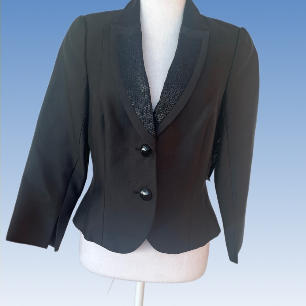 Carmen Marc Valvo Black Sequin Trim Blazer size 8